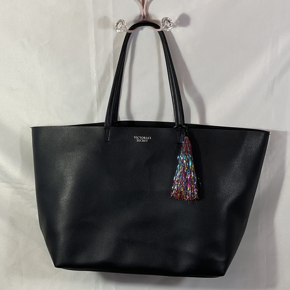 Victoria's Secret Black Tote with Multicolor Tassel Accent